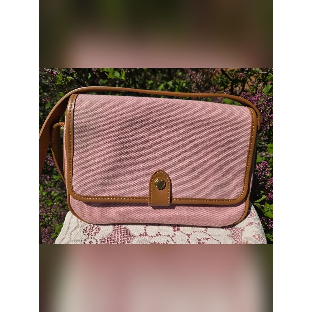 Boden Pink Canvas & Tan Faux Leather Trim Crossbody Bag - Excellent Condition🩷